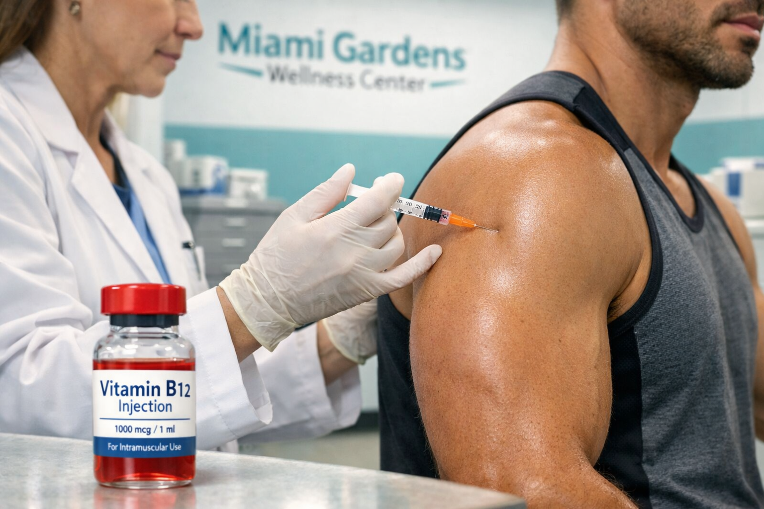 Detailed () editorial image showing a close-up of a licensed medical professional in a white coat administering an