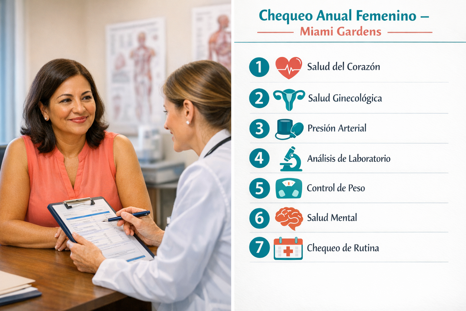 Detailed () editorial image showing a split-panel infographic concept: on the left, a confident Latina woman in her 40s