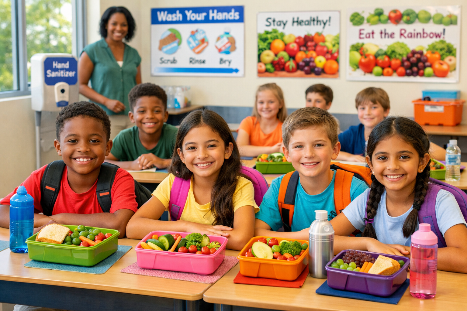 () editorial photograph of a diverse group of elementary and middle school children in Miami Gardens classroom setting,